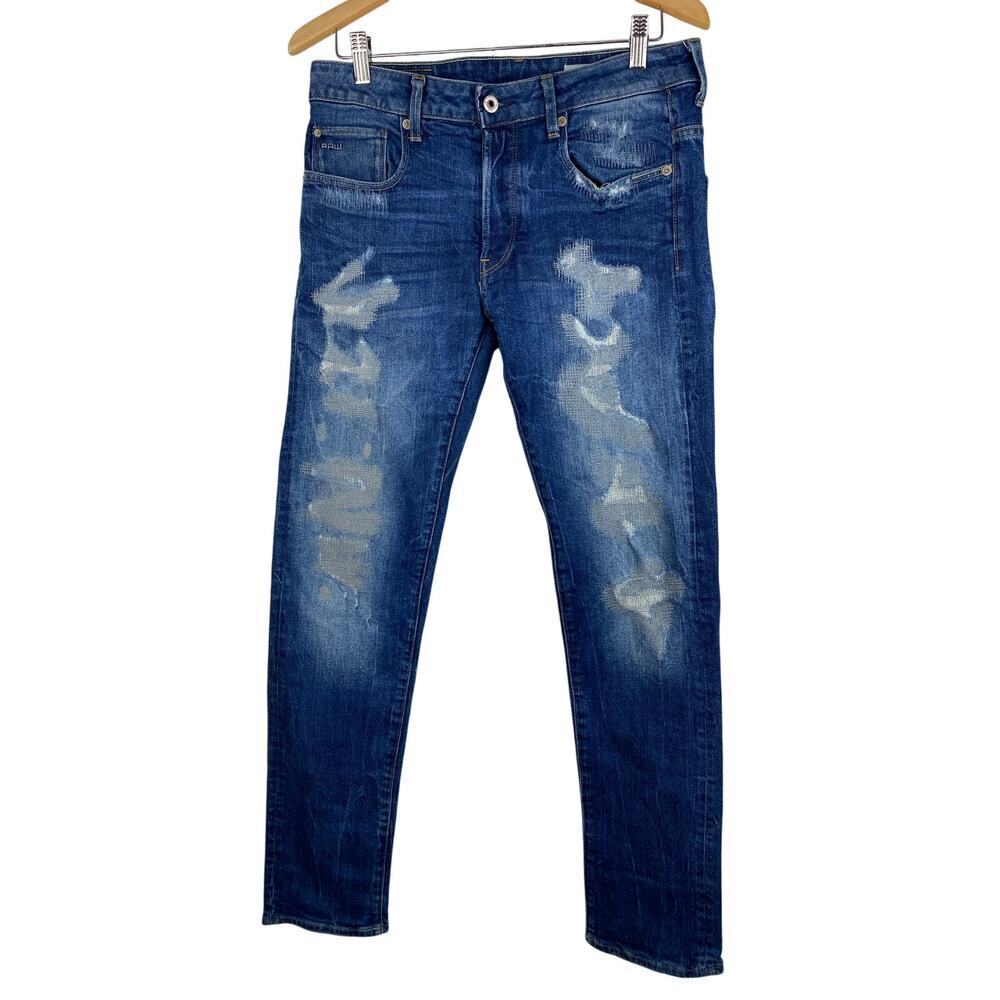 G-Star Raw 3301‎ Restored Denim Men's 31X32 Slim Distressed Blue Jeans *
